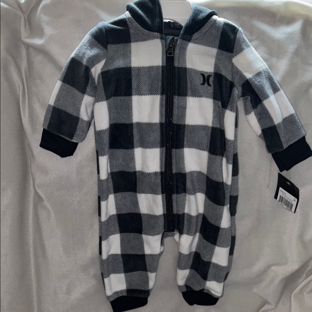 Black Plaid Hooded Baby Footless Onesie